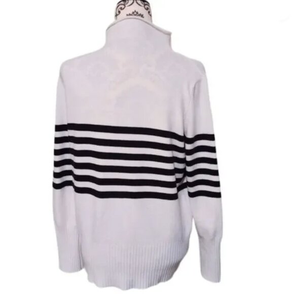 French Connection People Breton Stripe Sweater White Black Stripe Roll Neck L - Picture 4 of 8